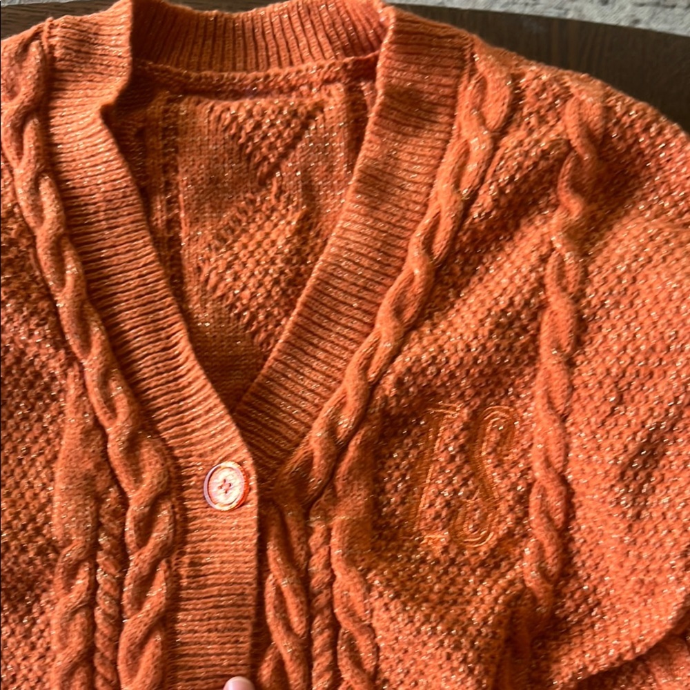 Women's/girl's Taylor Swift cardigan in sparkly orange. Size S